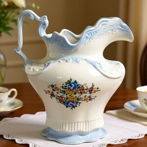 Large 10" Vintage Arnel's Victorian Pitcher - Artist Signed "Jewell T"